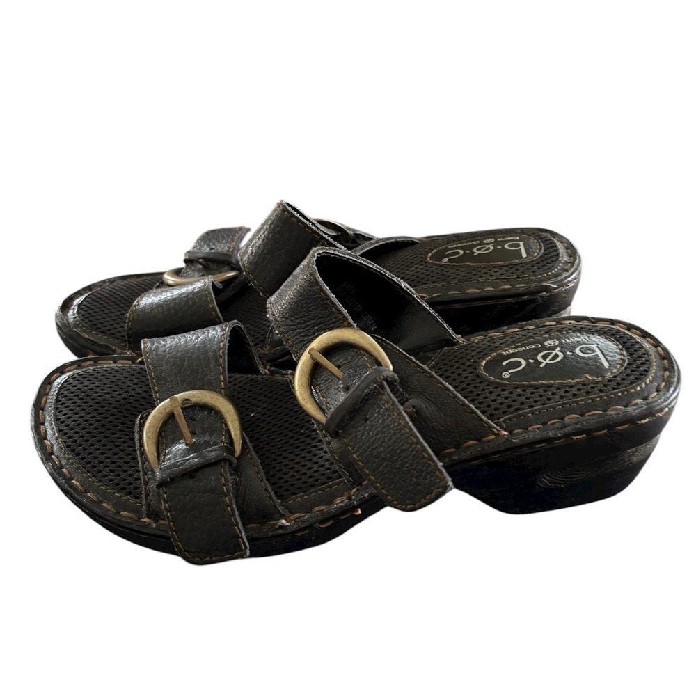 B.O.C. Born Concepts Bensi Wedge Sandal Sz 9 Black 2 Strap Double Buckle Casual